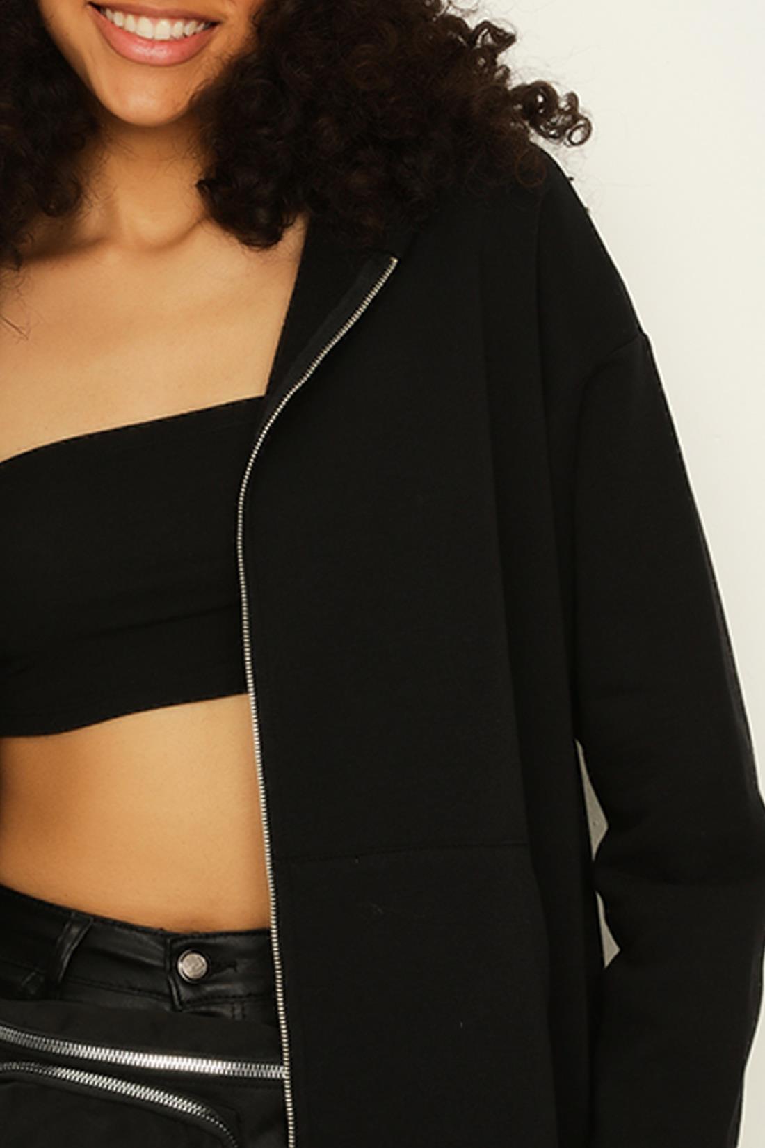 Kadın Kapüşonlu Fermuar Kapamalı Örme Sweatshirt