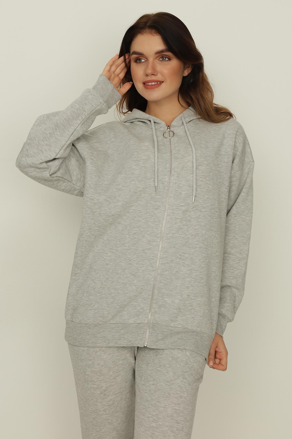 Kadın Kapüşonlu Fermuarlı Sweatshirt