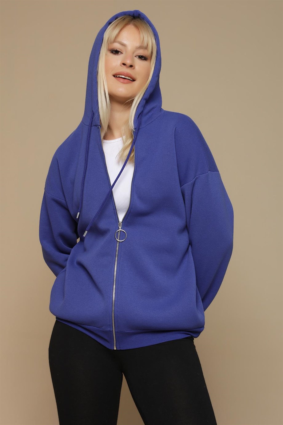 Kadın Kapüşonlu Fermuarlı Sweatshirt