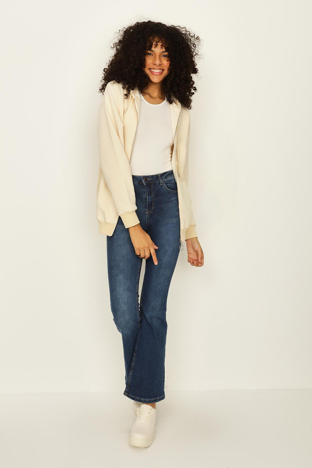 Kadın Kapüşonlu Fermuarlı Sweatshirt