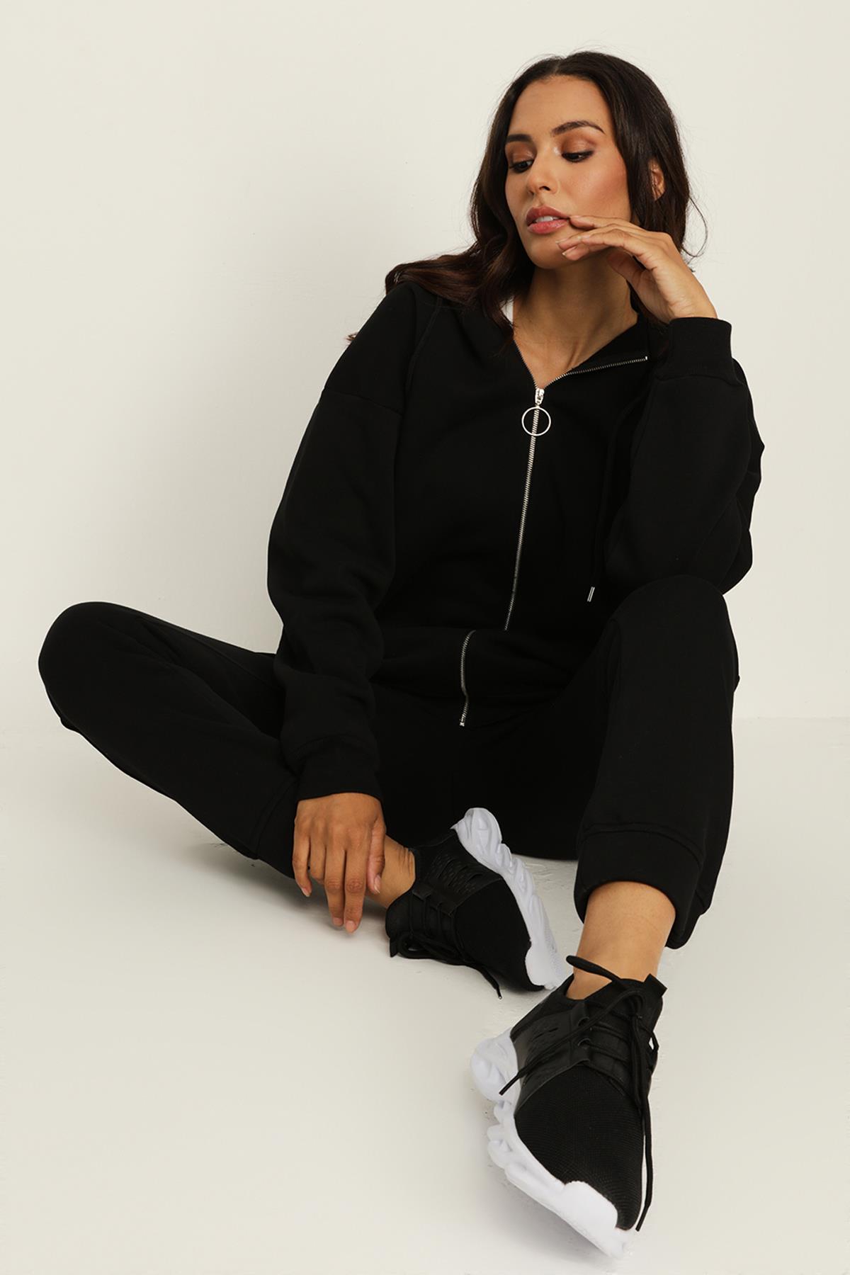 Kadın Kapüşonlu Fermuarlı Sweatshirt