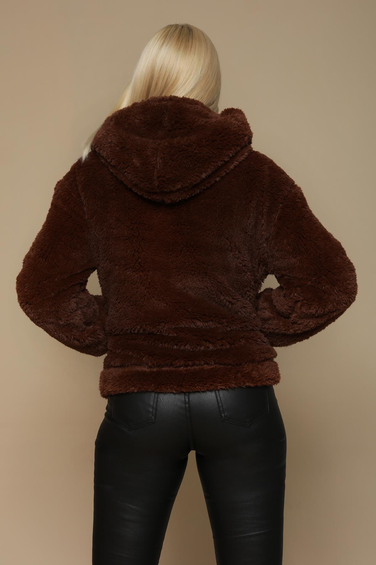 Kadın Kapüşonlu Peluş Mont