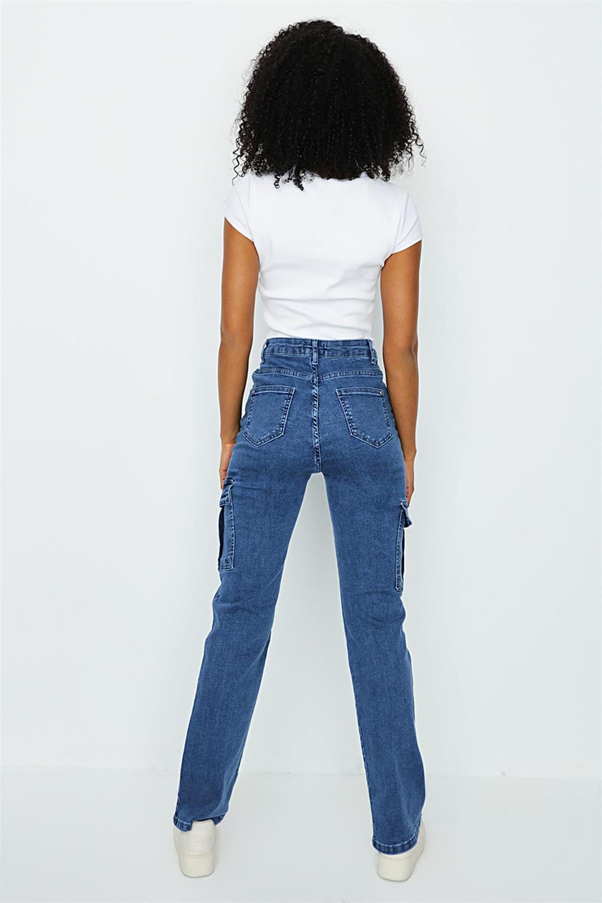 Kadın Kargo Cepli Geniş Paça Jeans