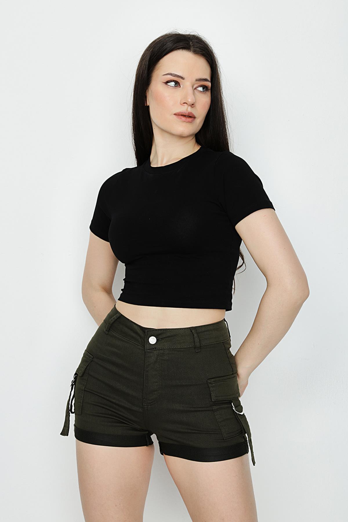 Kadın Kargo Cepli Mini Şort