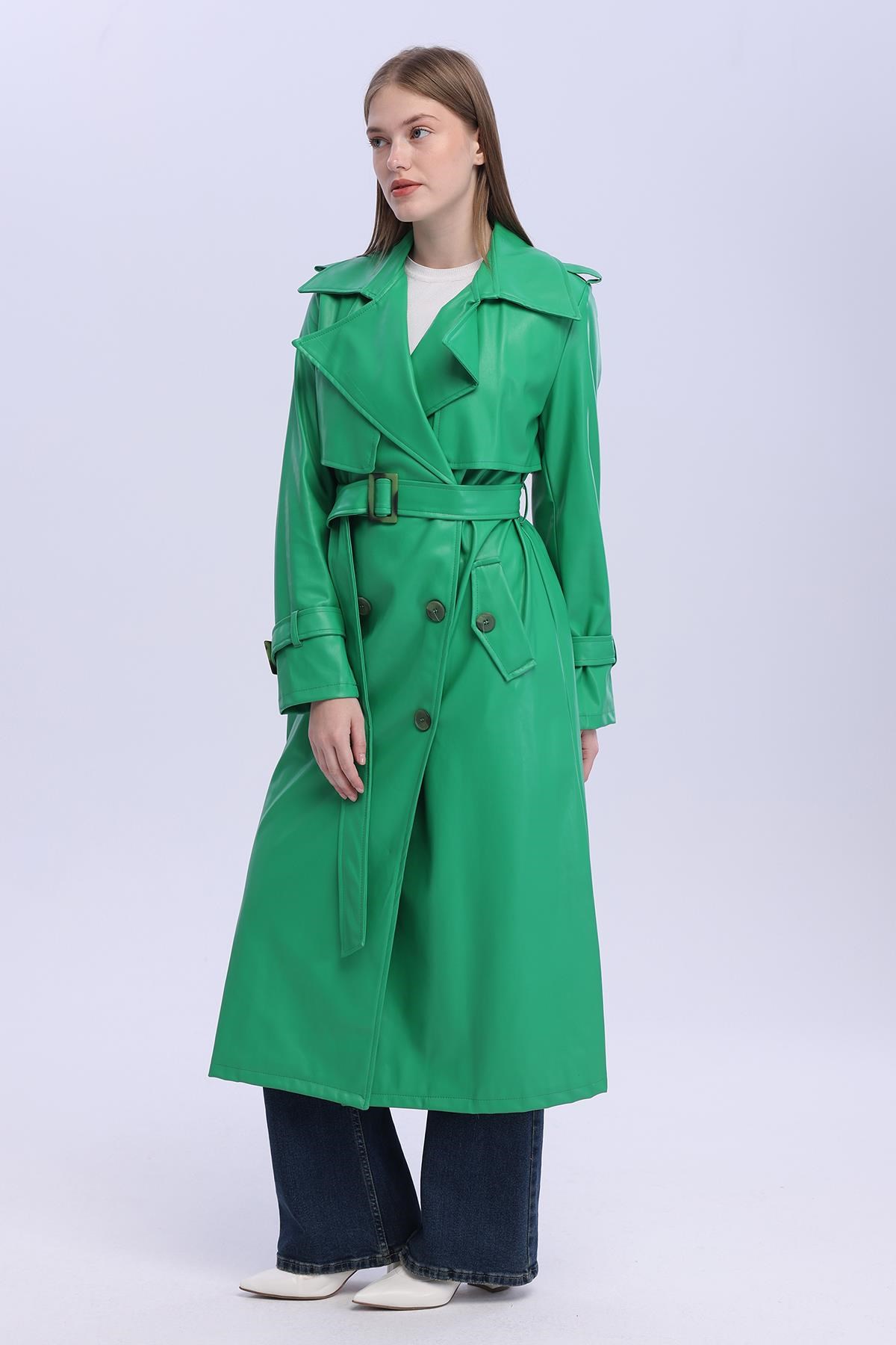 Kadın Kemerli Kruvaze Uzun Kaban