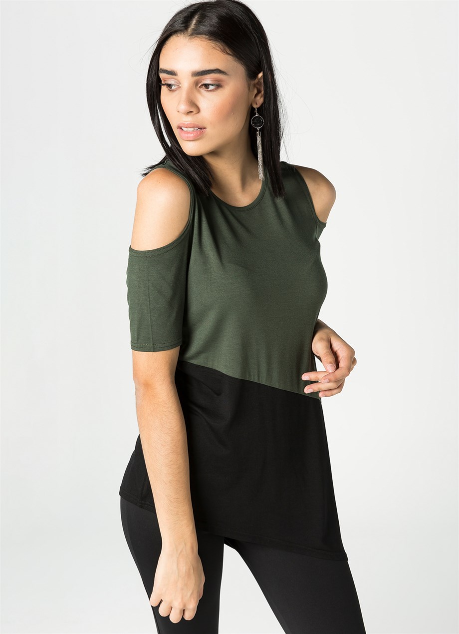 Kadın Omuzları Açık T-Shirt