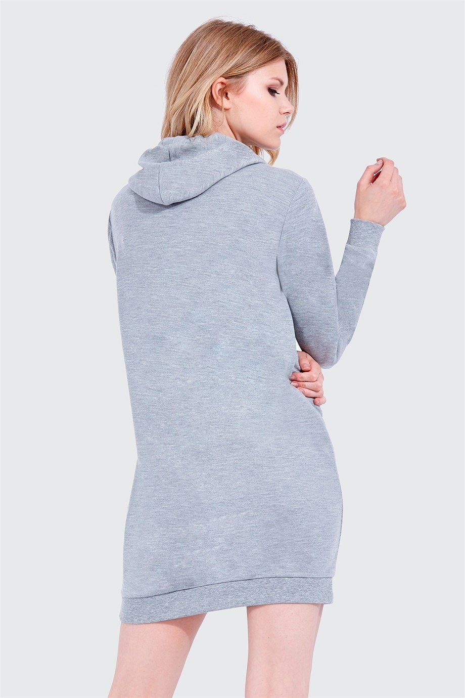 Kadın Önü Yazı Detaylı Kapüşonlu Sweat Elbise