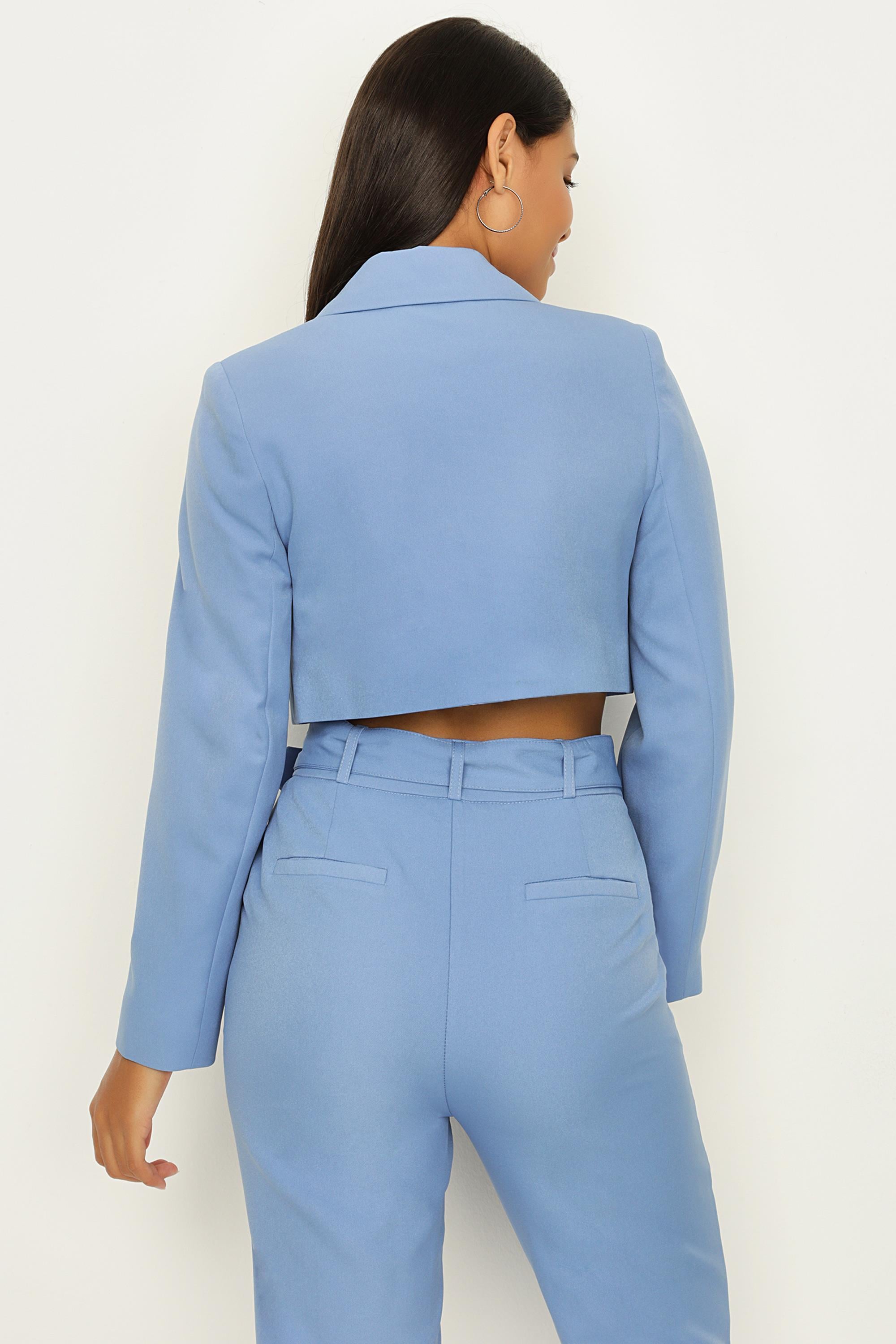 Kadın Orange Tek Düğmeli Crop Blazer Ceket