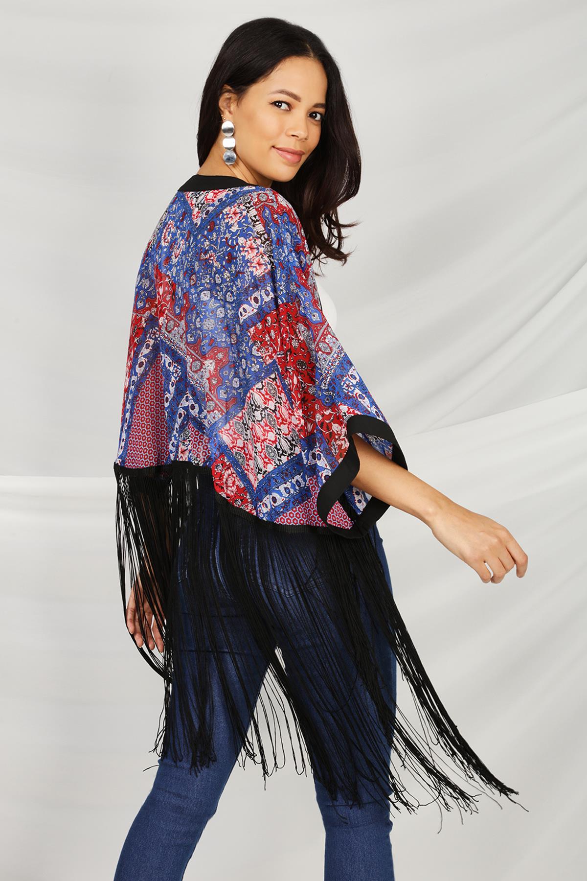 Kadın Renkli Püsküllü Kimono