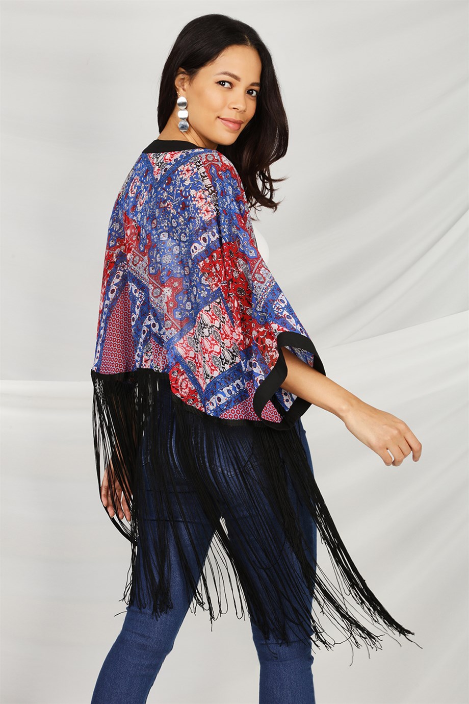 Kadın Renkli Püsküllü Kimono