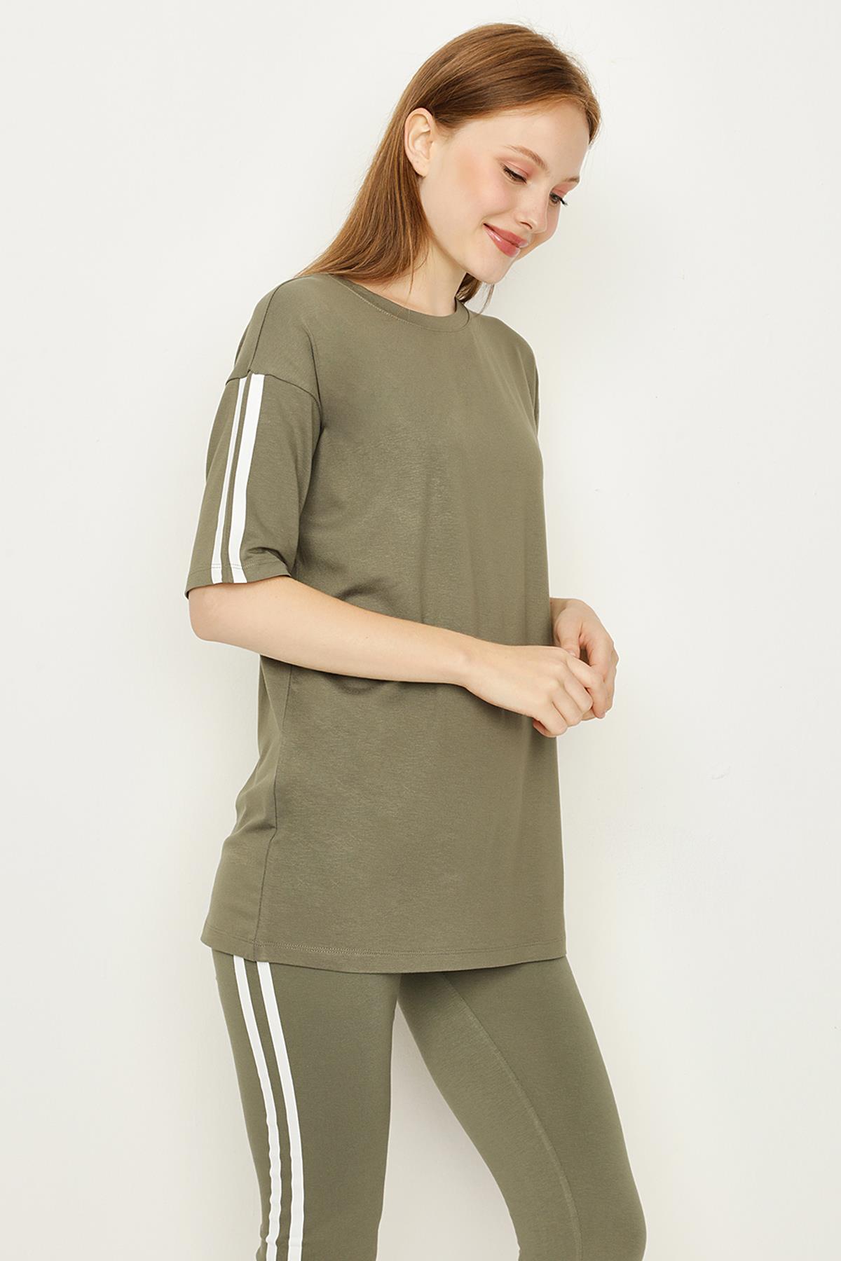 Kadın Yanları Şeritli Alt Üst Takım Set 2'li