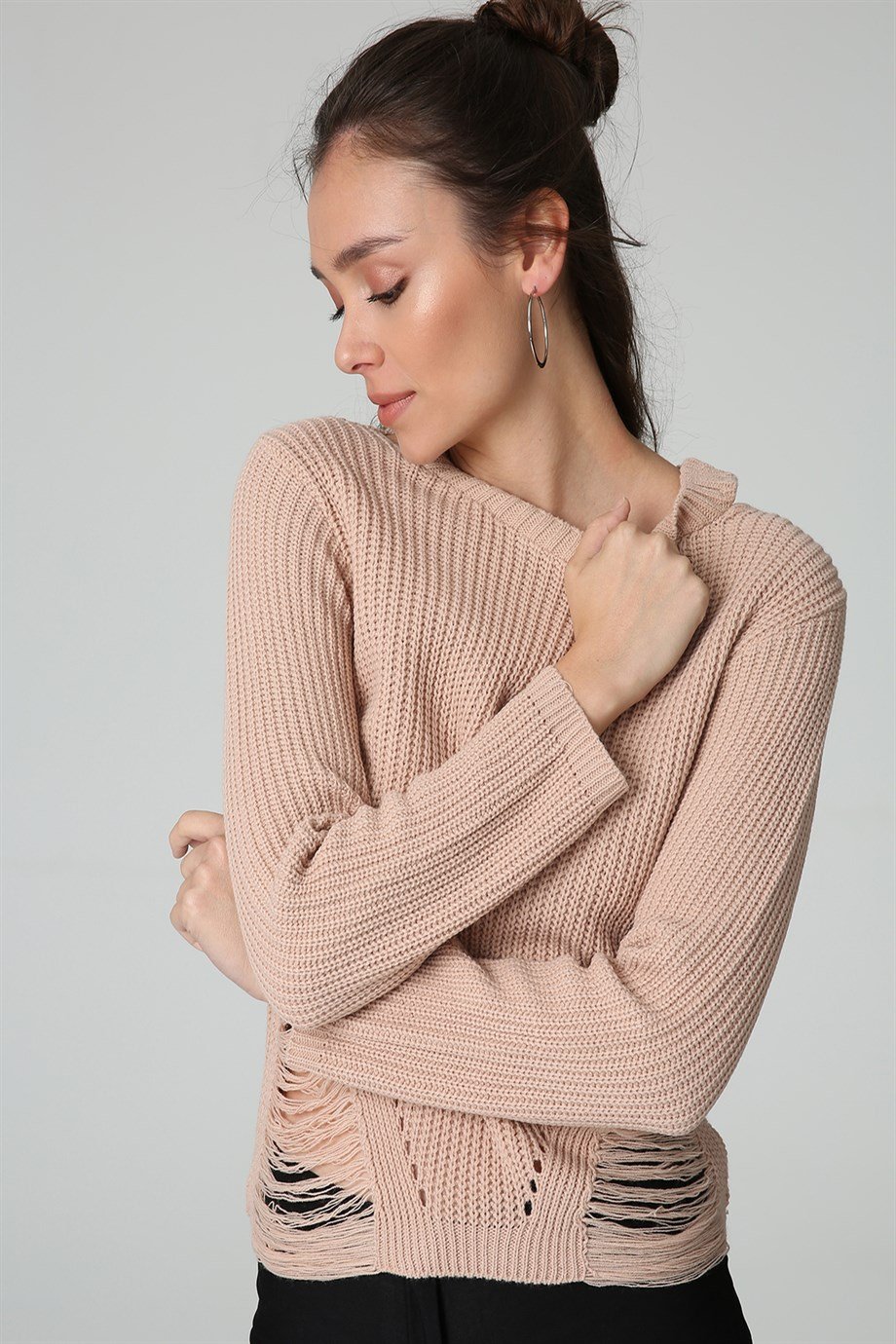 Kadın Yırtık Detaylı Kazak