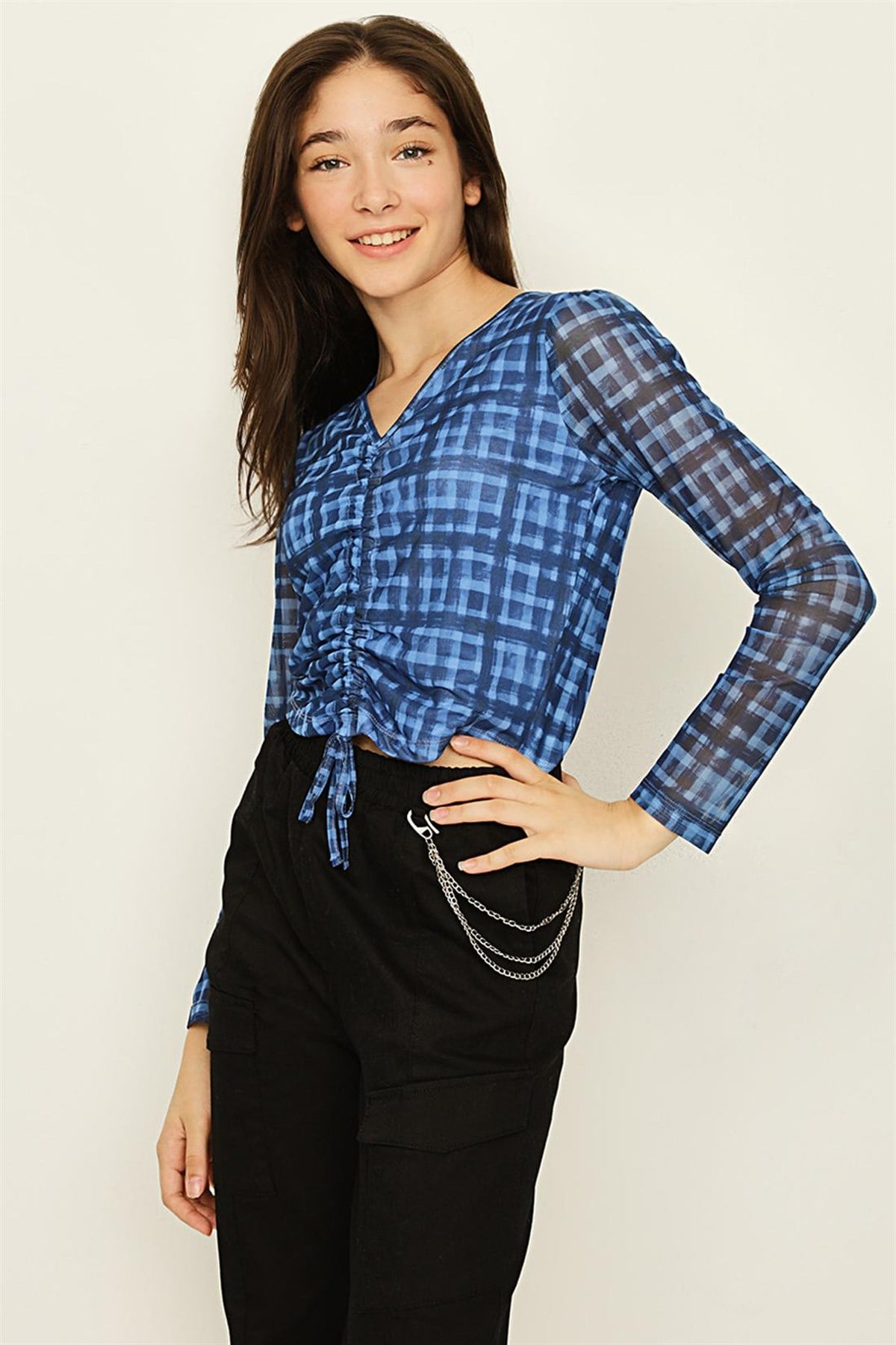 Kız Çocuk Önü Büzgülü Crop Bluz