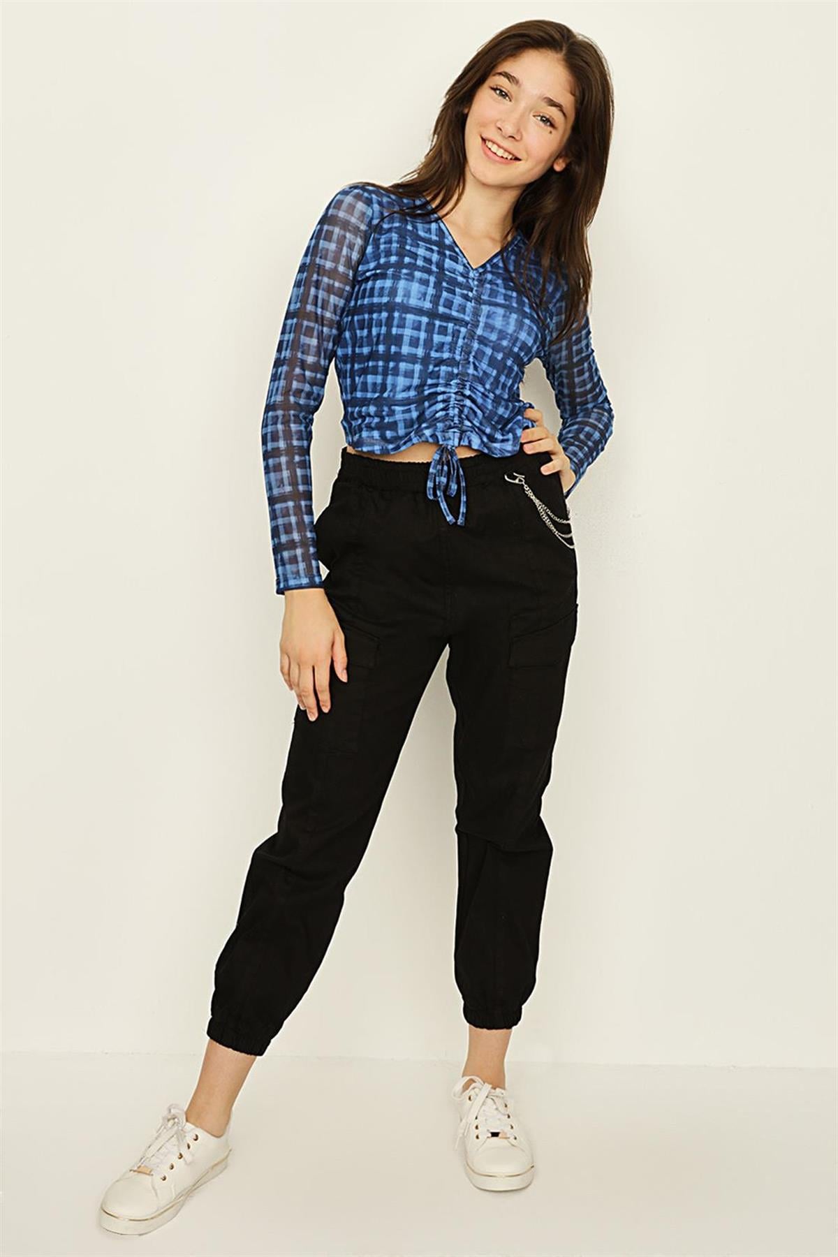 Kız Çocuk Önü Büzgülü Crop Bluz