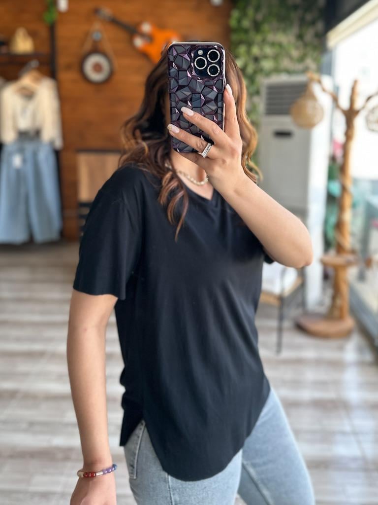  Modal Kumaş Oysh Basic Tshirt Siyah