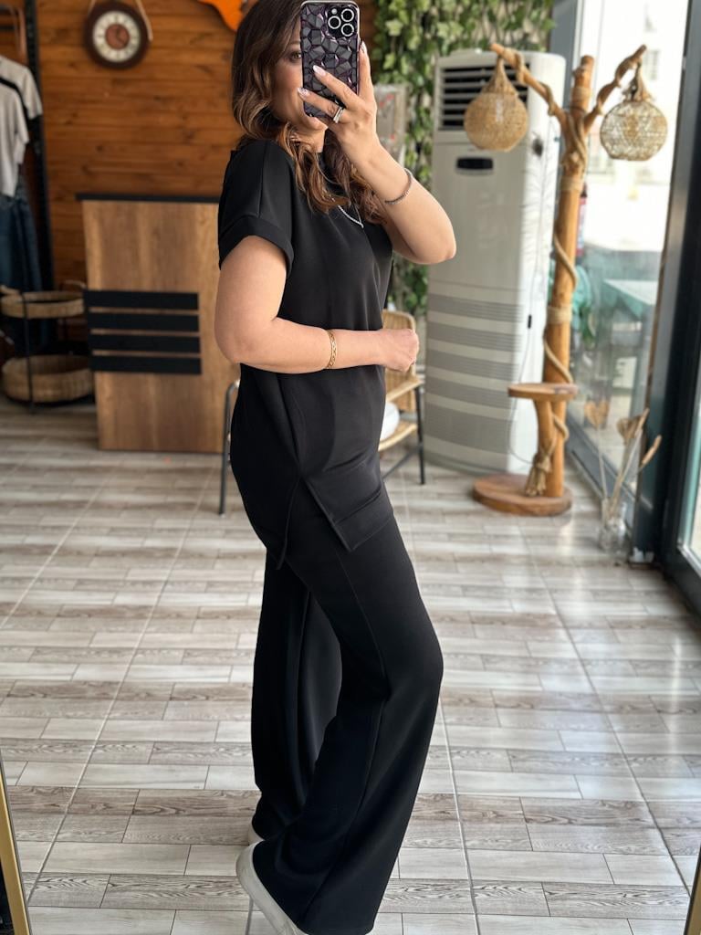 1. Sınıf Kalite Tok Oysh Kumaş Yırtmaçlı Sweat Palazzo Takım