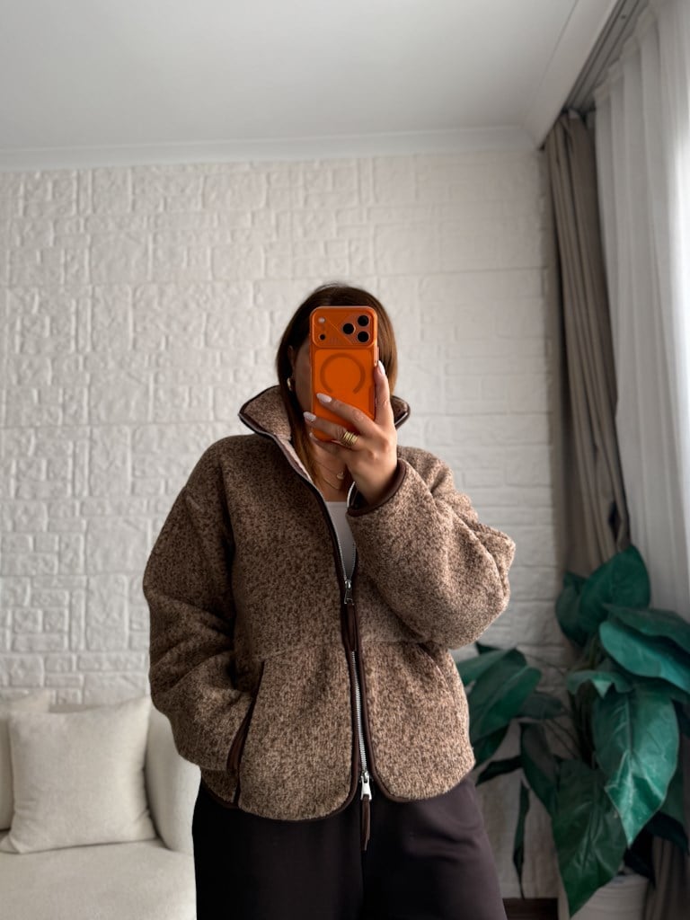 Açık Kahve Fermuarlı Polar Sweat Ceket