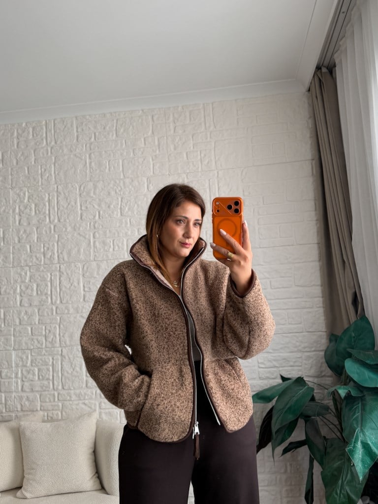Açık Kahve Fermuarlı Polar Sweat Ceket