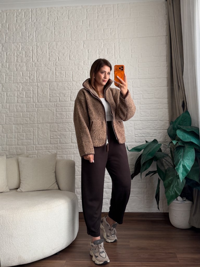 Açık Kahve Fermuarlı Polar Sweat Ceket
