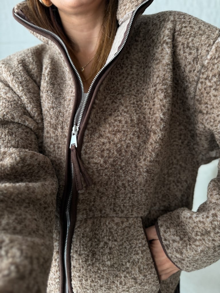 Açık Kahve Fermuarlı Polar Sweat Ceket