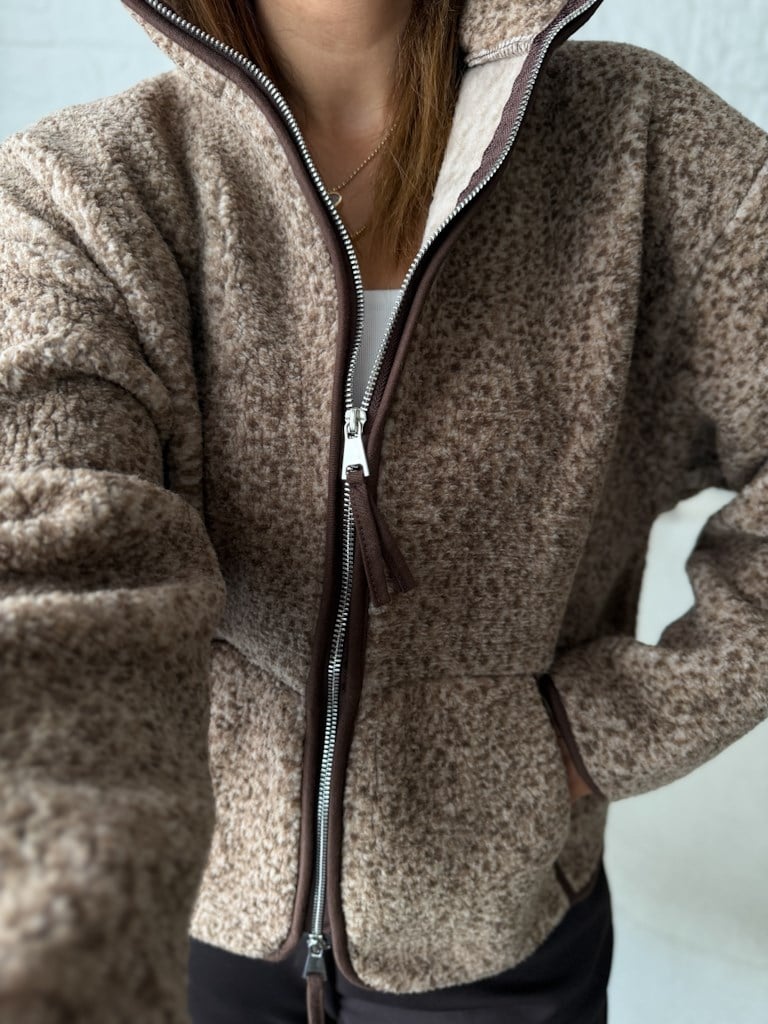 Açık Kahve Fermuarlı Polar Sweat Ceket