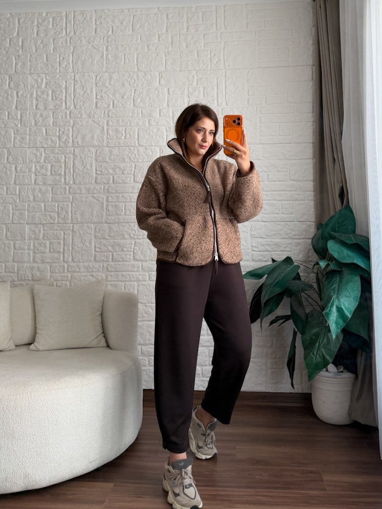 Açık Kahve Fermuarlı Polar Sweat Ceket