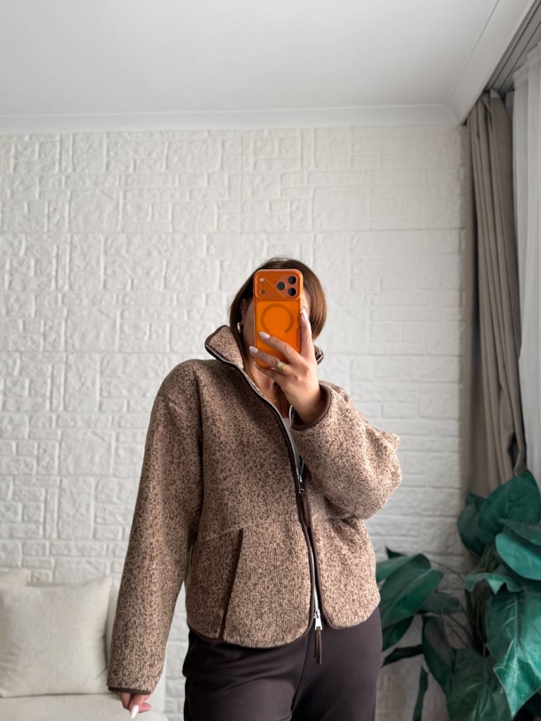 Açık Kahve Fermuarlı Polar Sweat Ceket