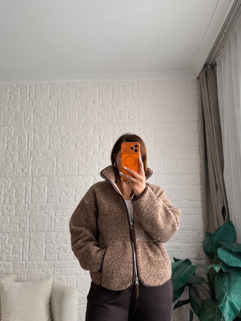 Açık Kahve Fermuarlı Polar Sweat Ceket