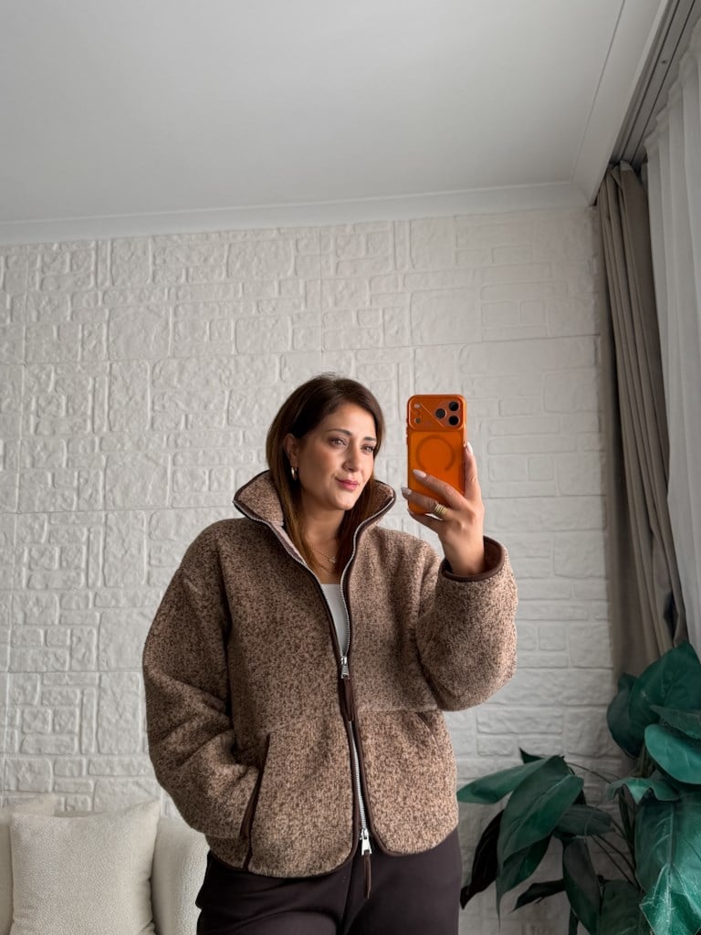 Açık Kahve Fermuarlı Polar Sweat Ceket