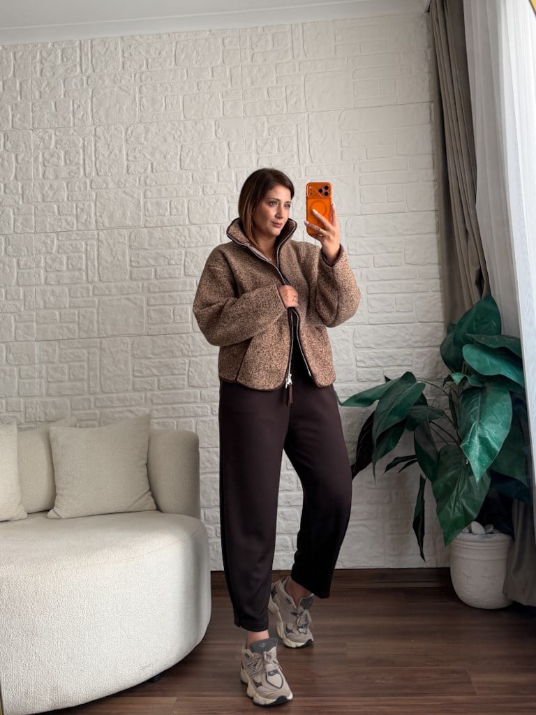 Açık Kahve Fermuarlı Polar Sweat Ceket