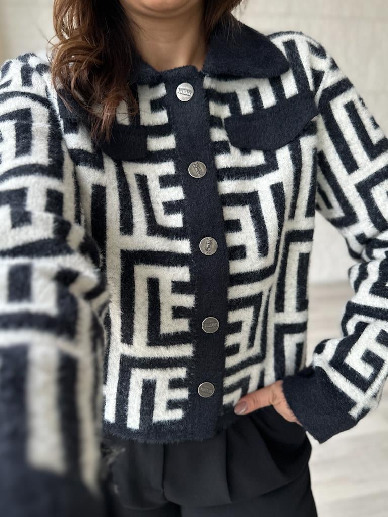 Angora Geometrik Desenli Ceket