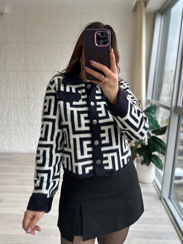 Angora Geometrik Desenli Ceket