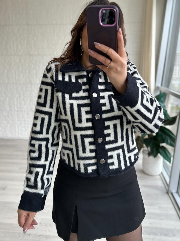 Angora Geometrik Desenli Ceket
