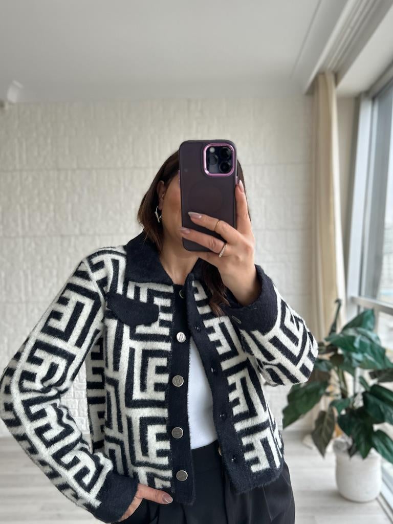 Angora Geometrik Desenli Ceket