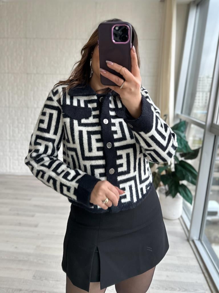 Angora Geometrik Desenli Ceket