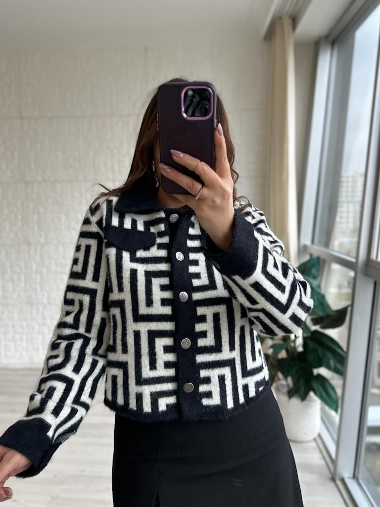 Angora Geometrik Desenli Ceket