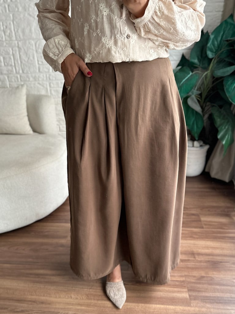 Astro Ön Kapama Model Tensel Beli Lastikli Pantolon Kahverengi