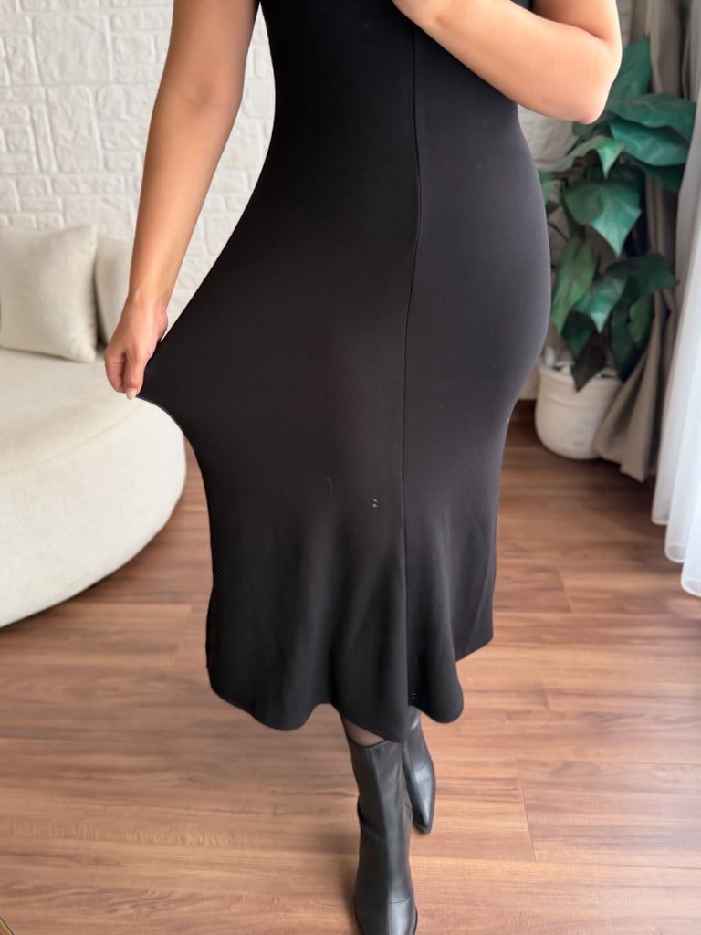 Balıkçı Yaka Çelik Örme Basic Elbise Siyah