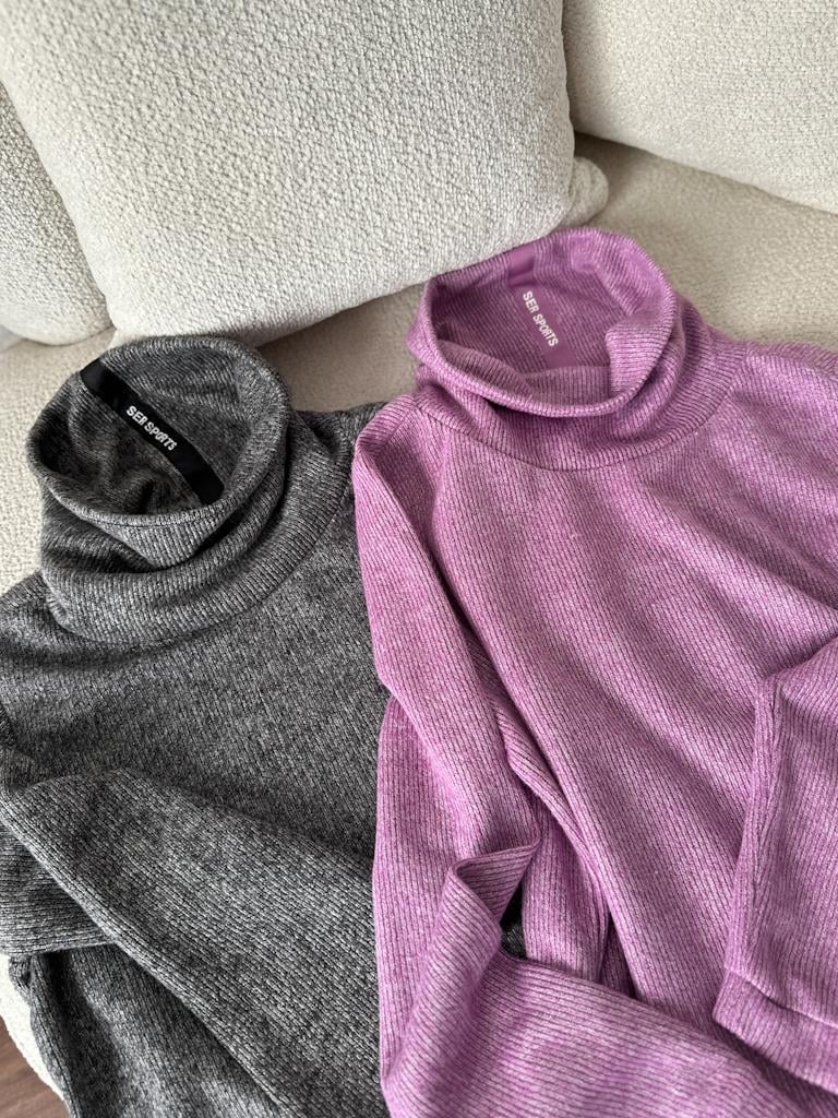 Balıkçı Yaka Kırçıllı Model Gri Pamuk Bluz