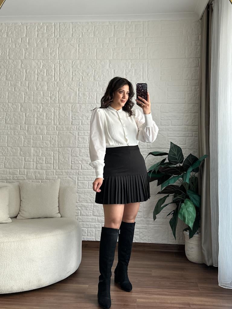 Balon Kol Önü Düğmeli Çelik Örme Bluz Hırka Ekru