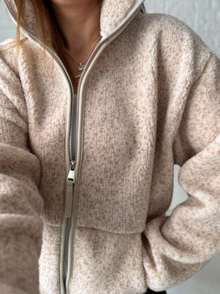 Bej Fermuarlı Polar Sweat Ceket