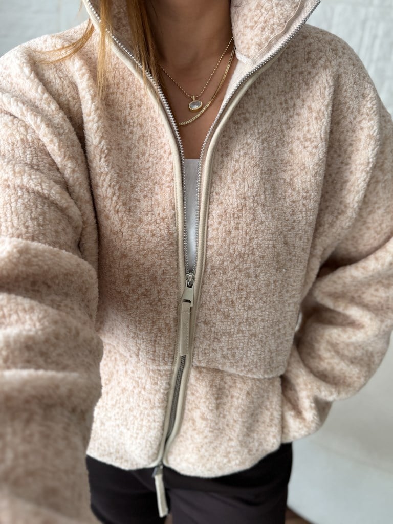Bej Fermuarlı Polar Sweat Ceket