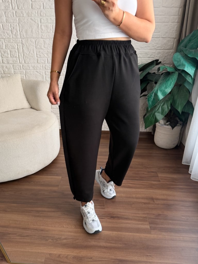 Beli Lastikli Modal Kumaş Eşofman Altı Siyah