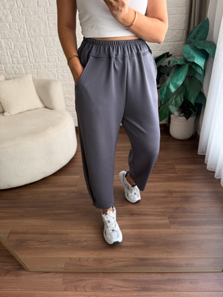 Beli Lastikli Modal Kumaş Eşofman Altı Füme