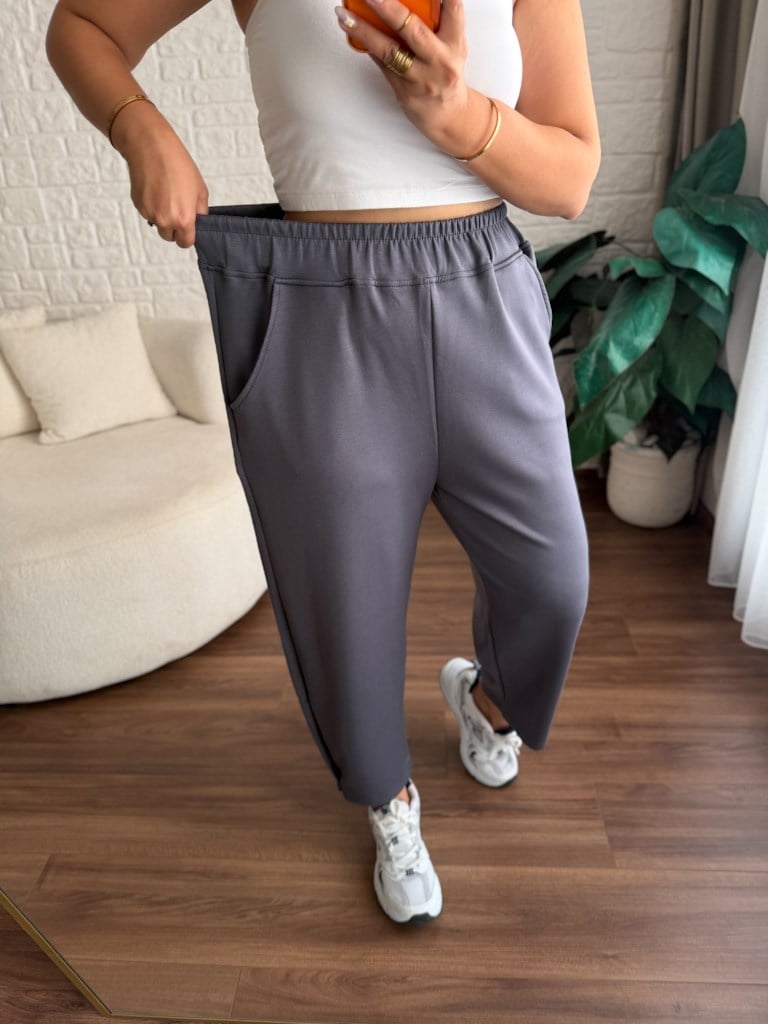 Beli Lastikli Modal Kumaş Eşofman Altı Füme