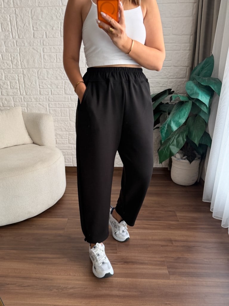Beli Lastikli Modal Kumaş Eşofman Altı Siyah
