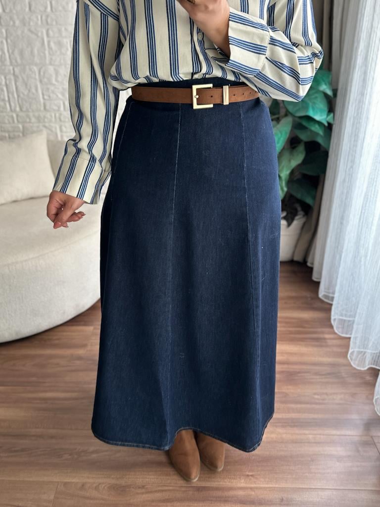 Beli Lastikli Volanlı Maxi Etek