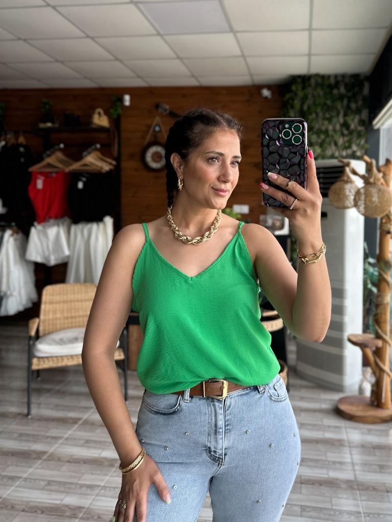 Benetton Yeşili İthal Aerobin Kumaş Askılı Bluz