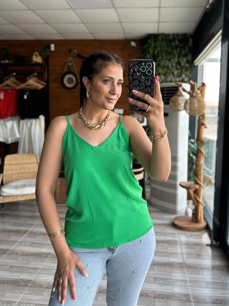 Benetton Yeşili İthal Aerobin Kumaş Askılı Bluz
