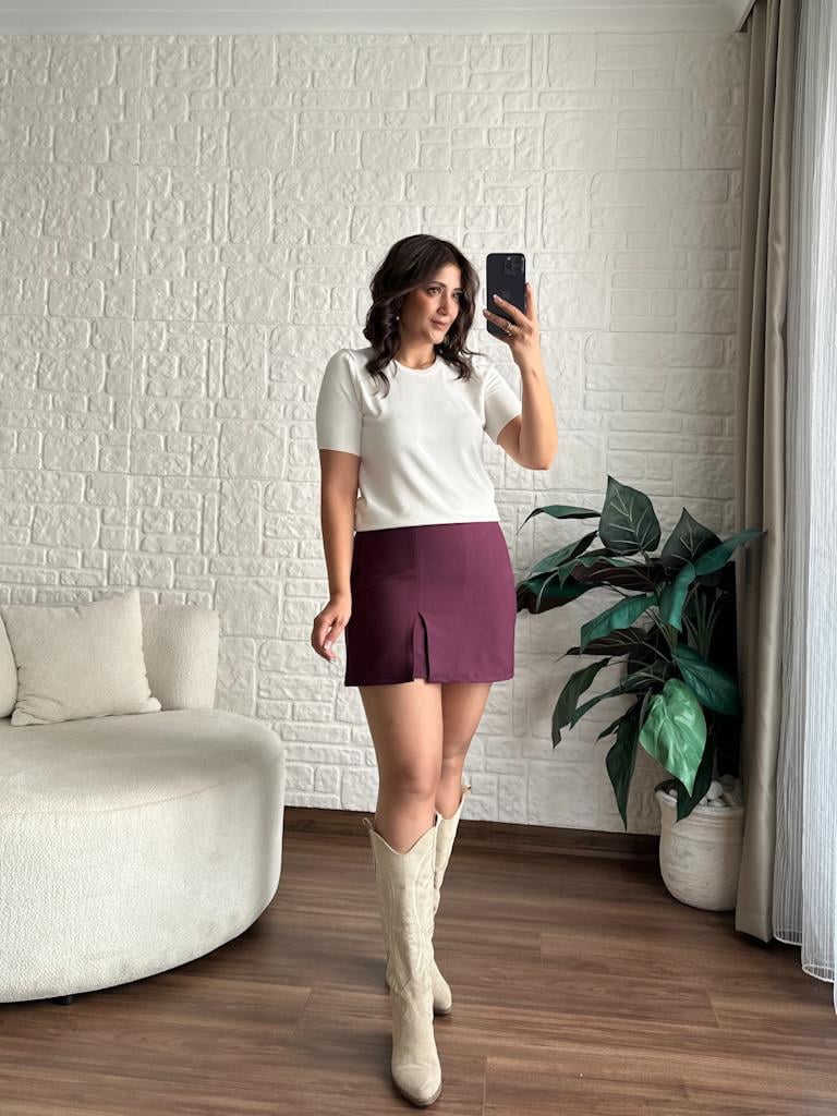 Bisiklet Yaka Kısa Kol Basic Triko Bluz Ekru